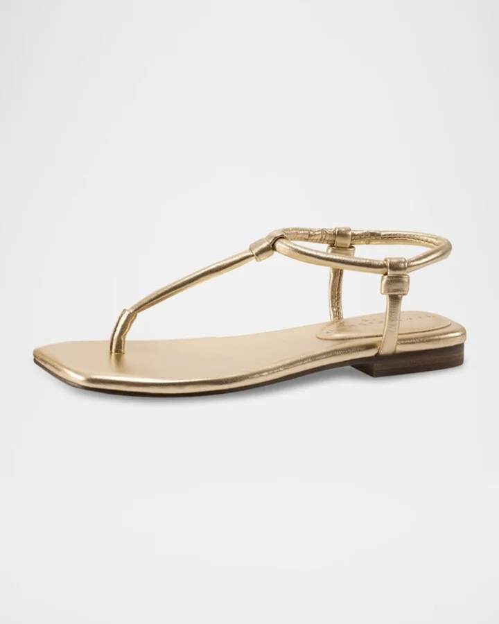 Maycee Tubular Leather T-Strap Flat Sandals - Image 2