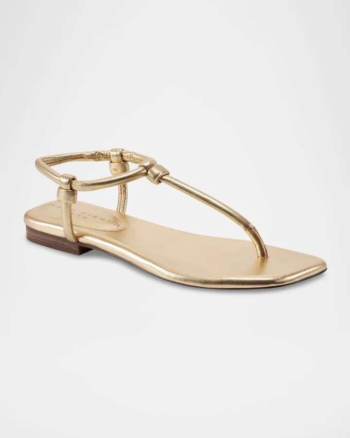 Maycee Tubular Leather T-Strap Flat Sandals - Image 3