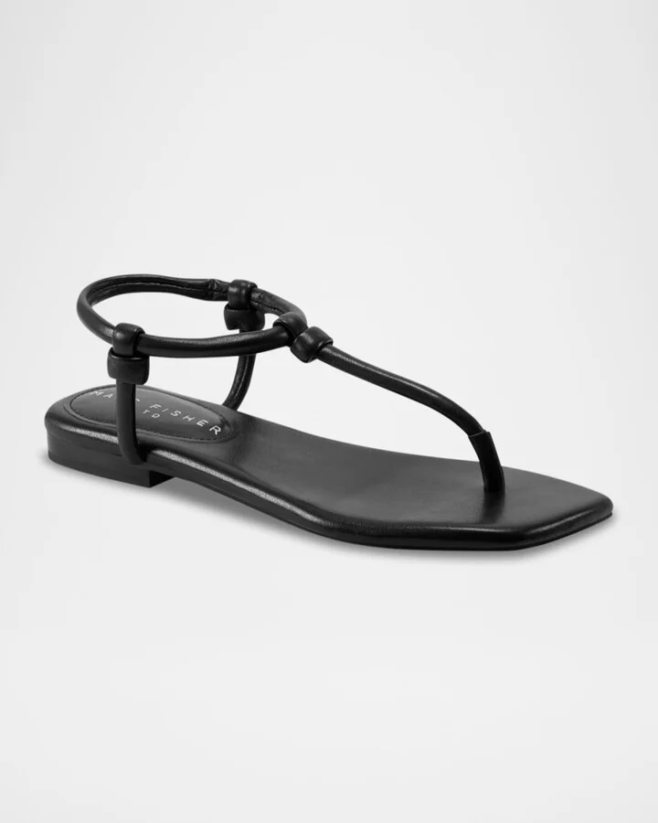 Maycee Tubular Leather T-Strap Flat Sandals - Image 6
