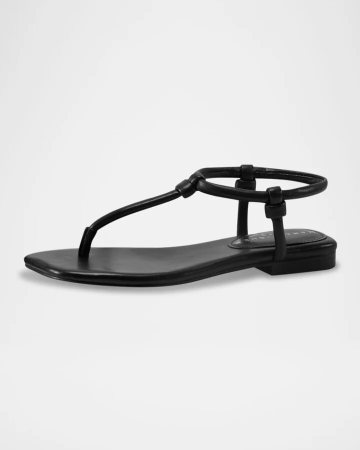 Maycee Tubular Leather T-Strap Flat Sandals - Image 7
