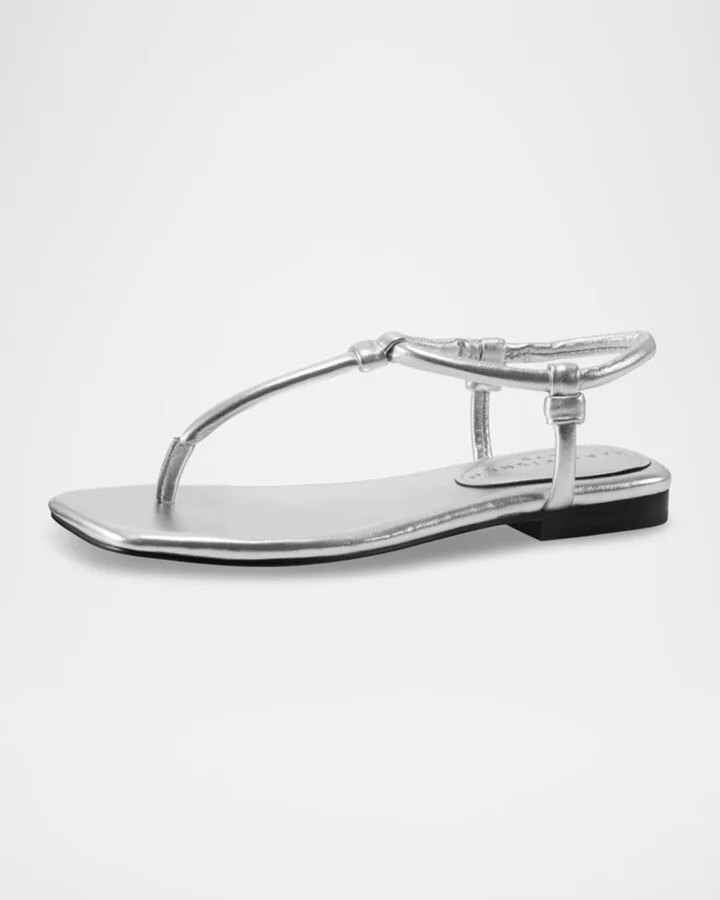 Maycee Tubular Leather T-Strap Flat Sandals - Image 10