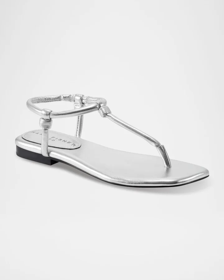 Maycee Tubular Leather T-Strap Flat Sandals - Image 11