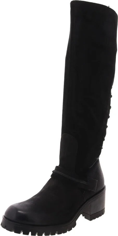 Mayer Womens Suede Stacked Heel Knee-High Boots