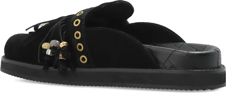 Mayfair fringe embellished buckle mules