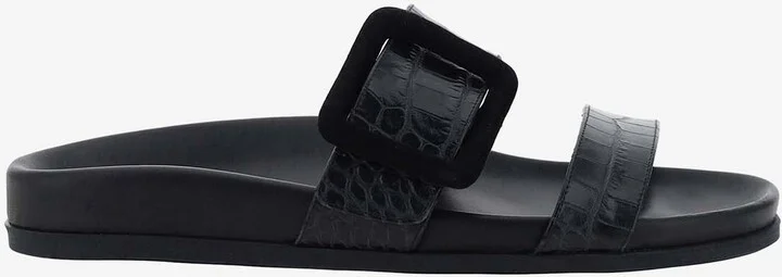Mayfu Croc-Embossed Leather Flat Mules