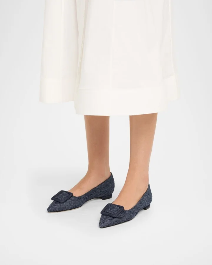 Maysale Chambray Flat Ballerina Pumps - Image 4