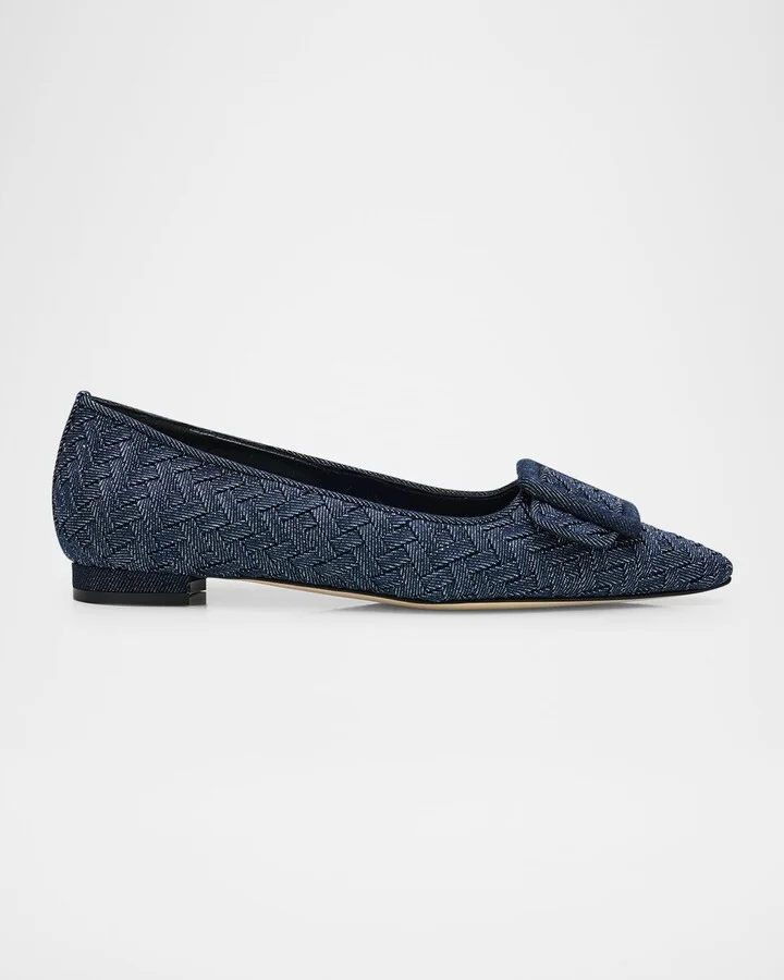 Maysale Chambray Flat Ballerina Pumps