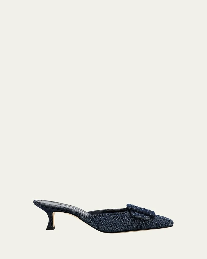 Maysale Denim Buckle Mules