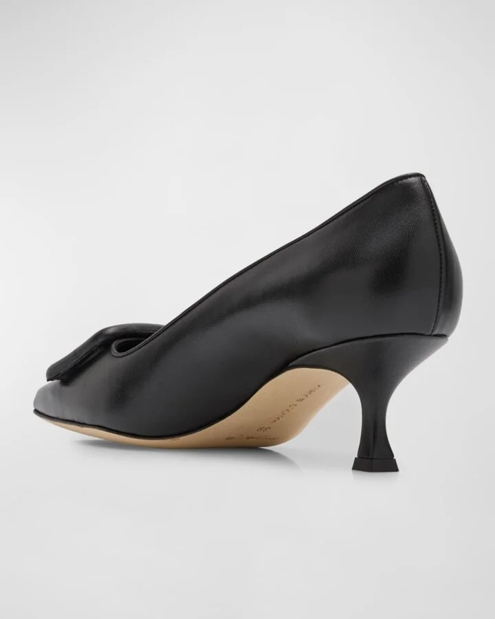Maysale Leather Buckle Kitten Pumps - Image 3