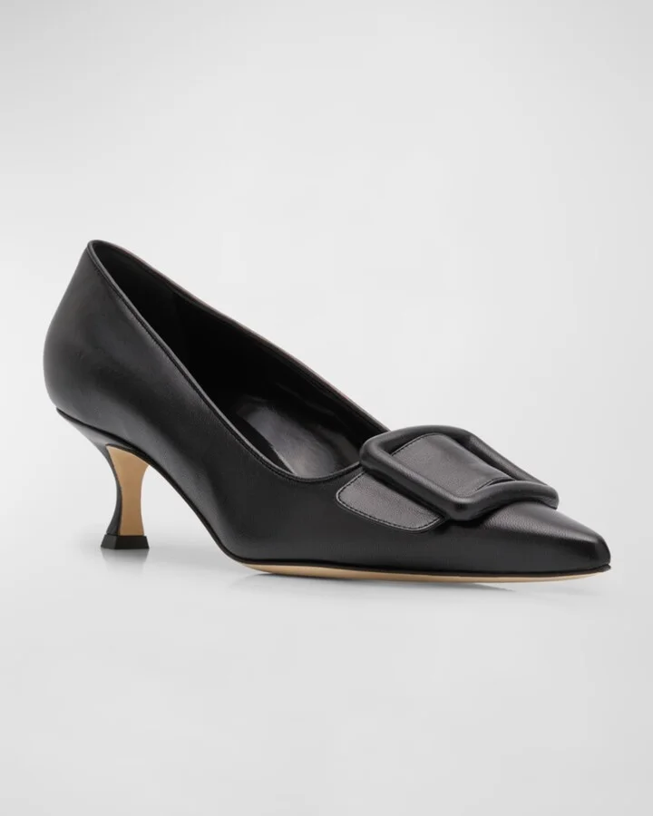 Maysale Leather Buckle Kitten Pumps - Image 4