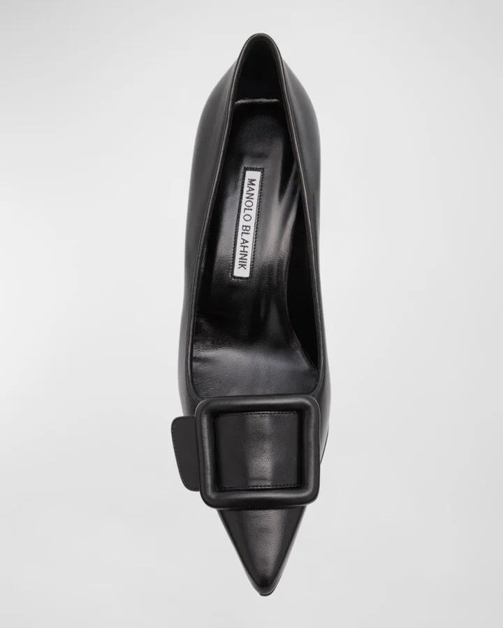 Maysale Leather Buckle Kitten Pumps - Image 5