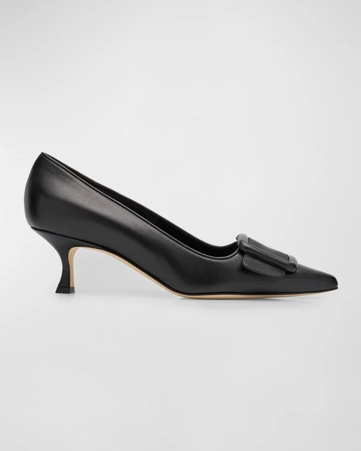Maysale Leather Buckle Kitten Pumps