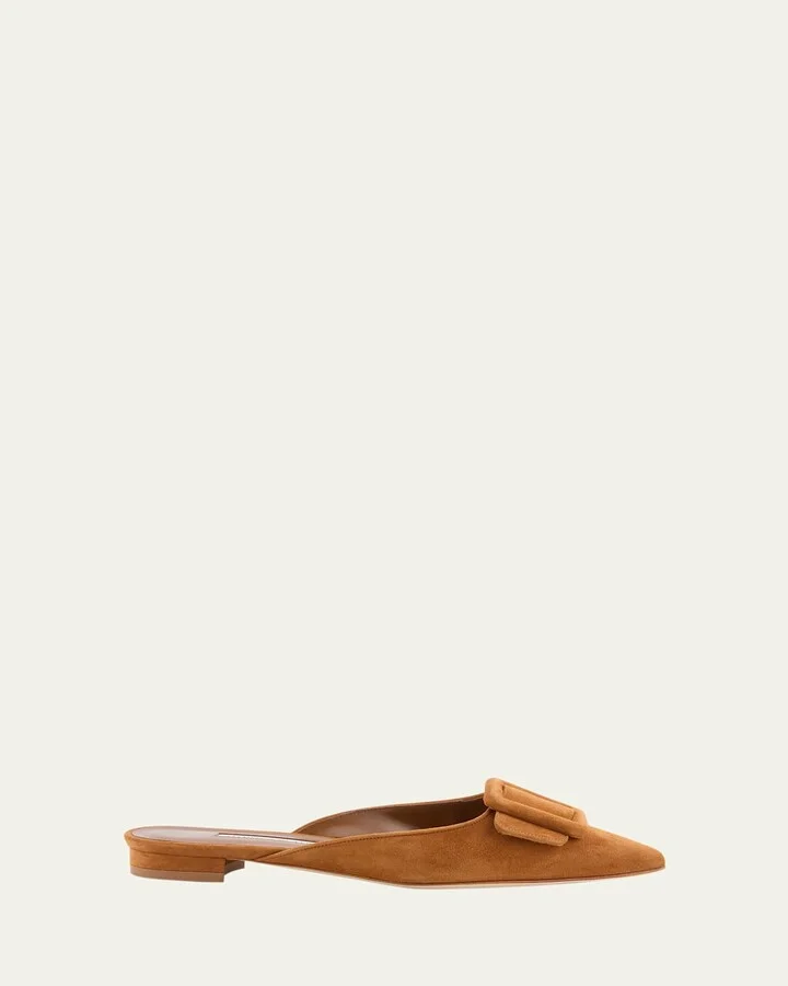 Maysale Suede Buckle Ballerina Mules
