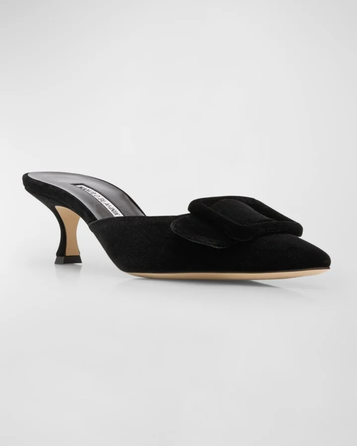 Maysale Velvet Buckle Mule Pumps - Image 5