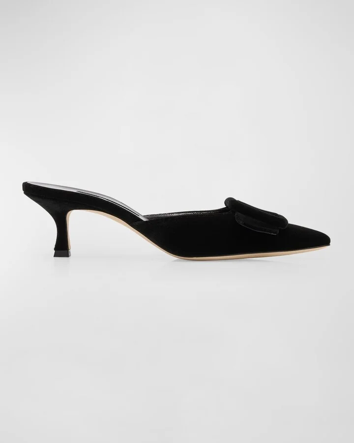 Maysale Velvet Buckle Mule Pumps