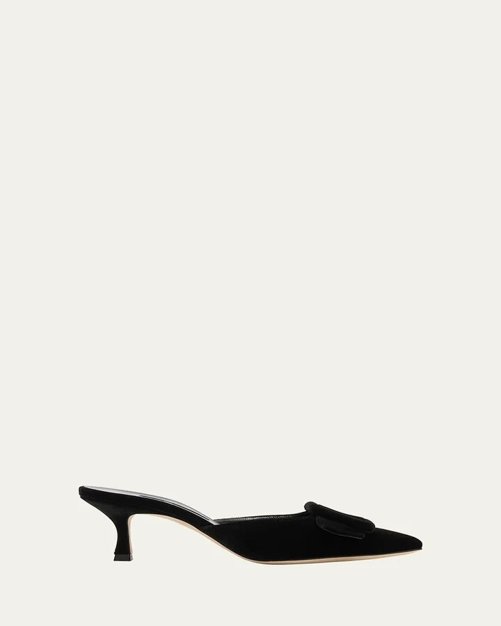 Maysale Velvet Buckle Mule Pumps
