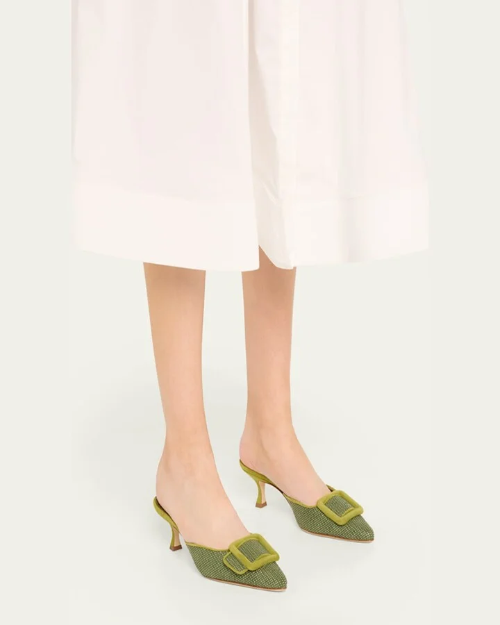Maysale Woven Buckle Mule Pumps - Image 2