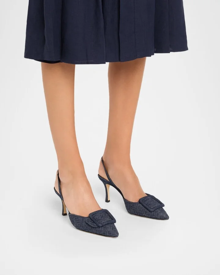 Maysli Chambray Buckle Slingback Pumps - Image 3
