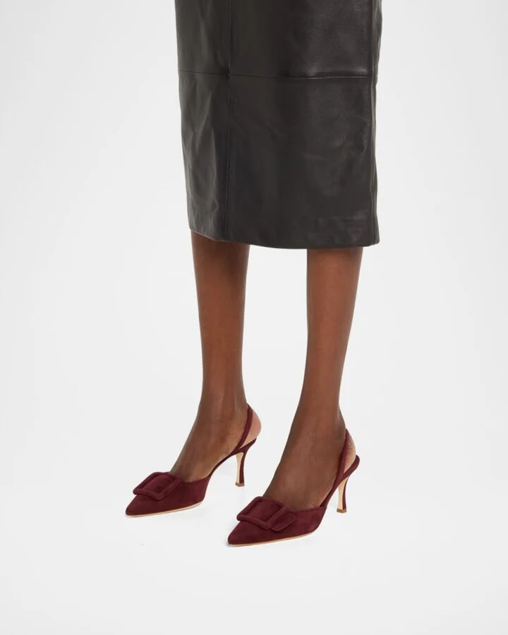Maysli Suede Buckle Halter Pumps - Image 8