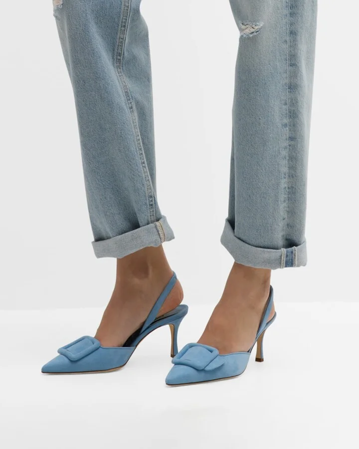 Maysli Suede Buckle Halter Pumps - Image 11