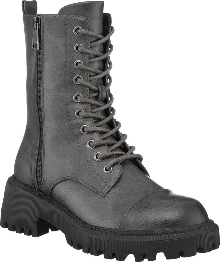 Mckay Womens Faux Leather Pull On Combat & Lace-up Boots