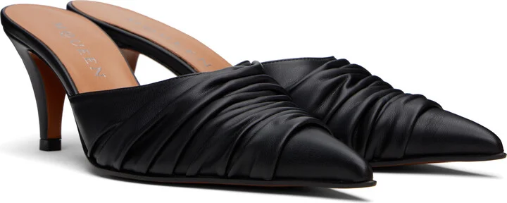 McQueen Black Birdee Ruched Mules - Image 4