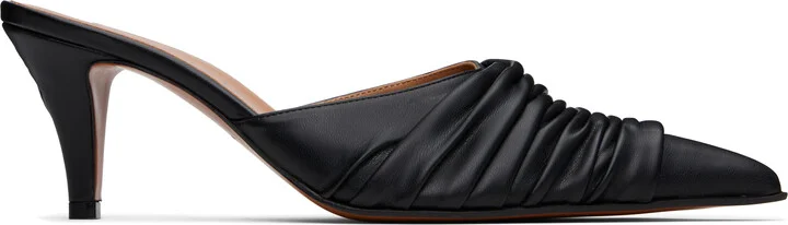 McQueen Black Birdee Ruched Mules