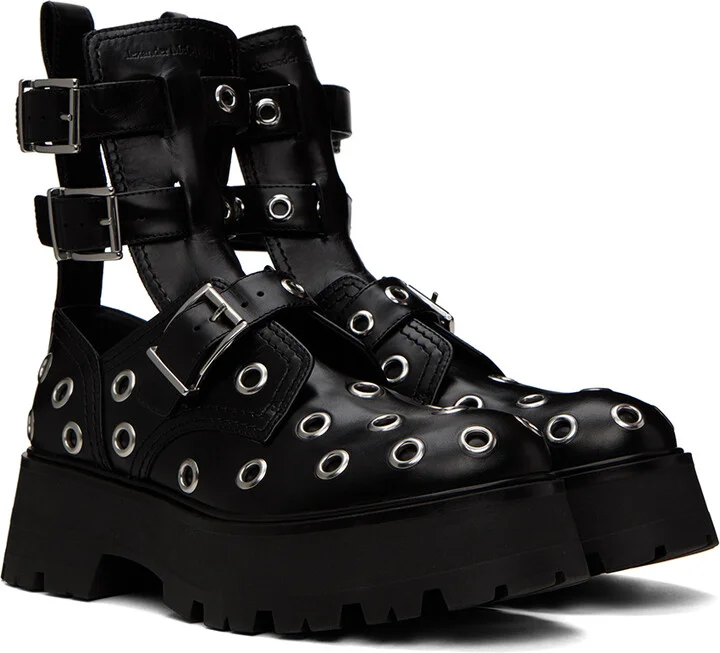 McQueen Black Eyelet Boots - Image 4