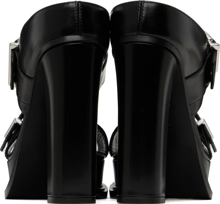 McQueen Black Platform Buckle Heeled Sandals - Image 2