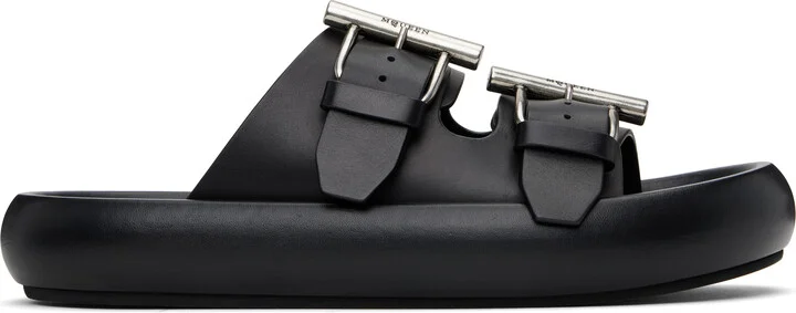 McQueen Black T-Bar Buckle Sandals