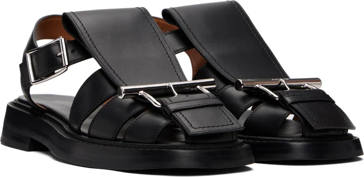 McQueen Black T-Bar Caged Sandals - Image 4