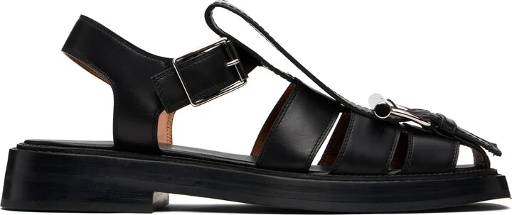 McQueen Black T-Bar Caged Sandals