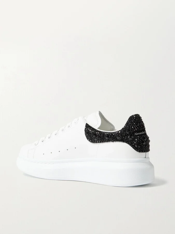 MCQUEEN - Crystal-embellished Leather Exaggerated-sole Sneakers - White - Image 3