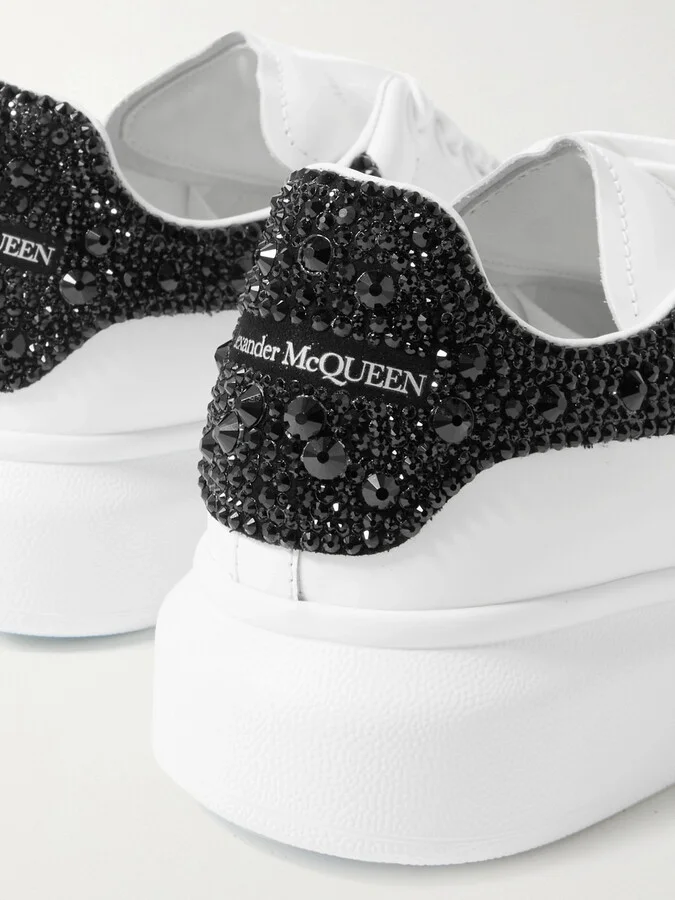 MCQUEEN - Crystal-embellished Leather Exaggerated-sole Sneakers - White - Image 4