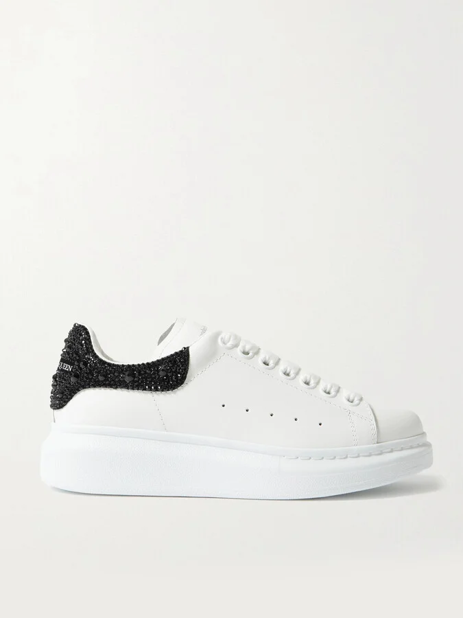 MCQUEEN - Crystal-embellished Leather Exaggerated-sole Sneakers - White