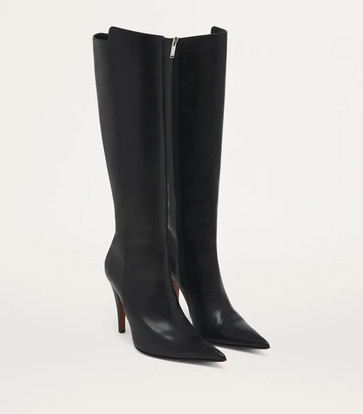 McQueen Faux Leather Birdee Knee-High Boots 105 - Image 2