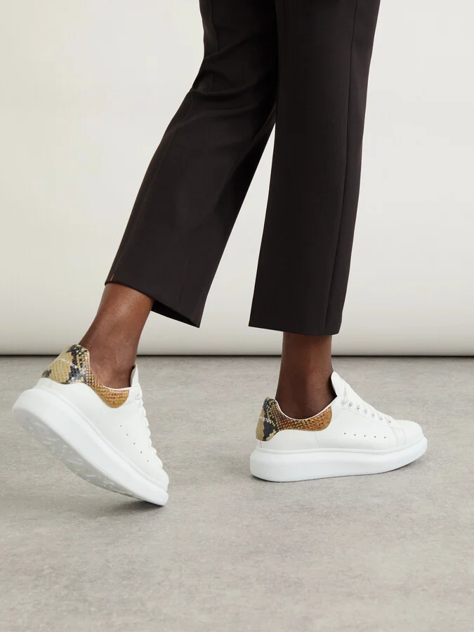 MCQUEEN - Leather And Snake-effect Leather Exaggerated-sole Sneakers - White - Image 2