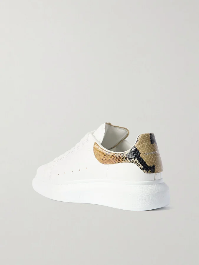 MCQUEEN - Leather And Snake-effect Leather Exaggerated-sole Sneakers - White - Image 3
