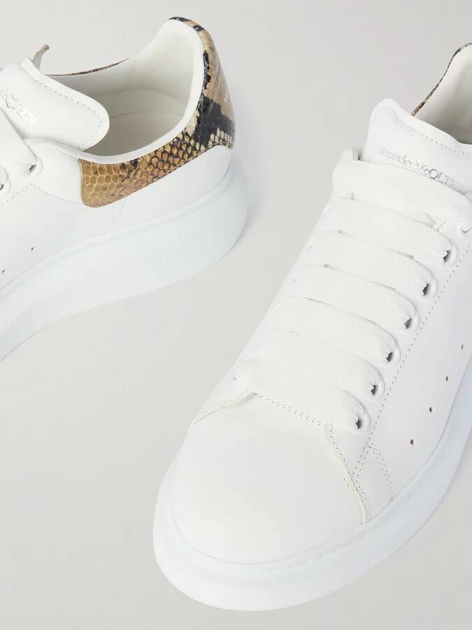 MCQUEEN - Leather And Snake-effect Leather Exaggerated-sole Sneakers - White - Image 4