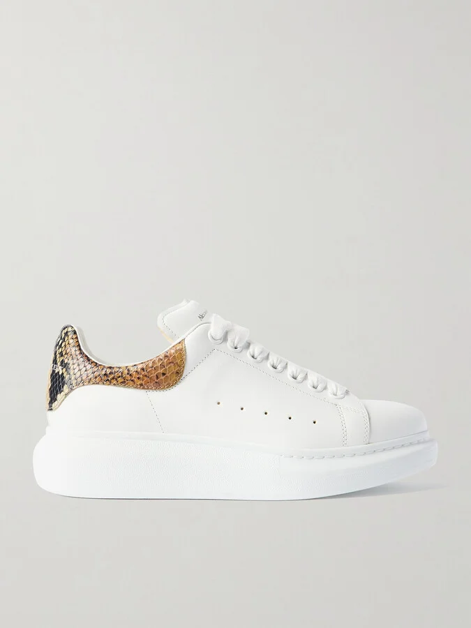 MCQUEEN - Leather And Snake-effect Leather Exaggerated-sole Sneakers - White