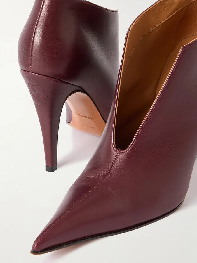 MCQUEEN - Leather Ankle Boots - Burgundy - Image 4