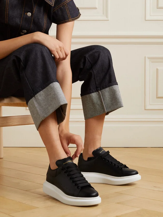 MCQUEEN - Leather Exaggerated-sole Sneakers - Black - Image 2