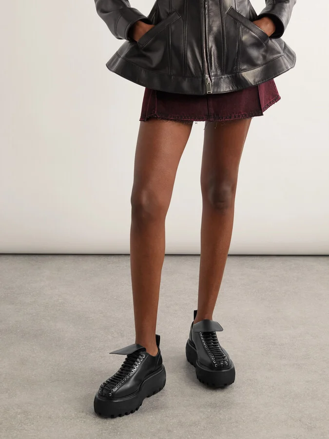 MCQUEEN - Leather Platform Brogues - Black - Image 2