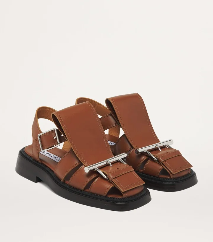 McQueen Leather T-Bar Caged Sandals 25 - Image 2