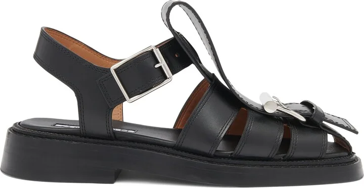 McQueen Leather T-Bar Caged Sandals 25