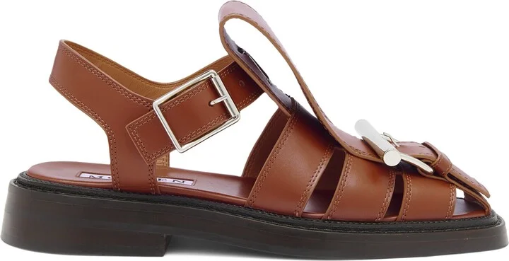 McQueen Leather T-Bar Caged Sandals 25