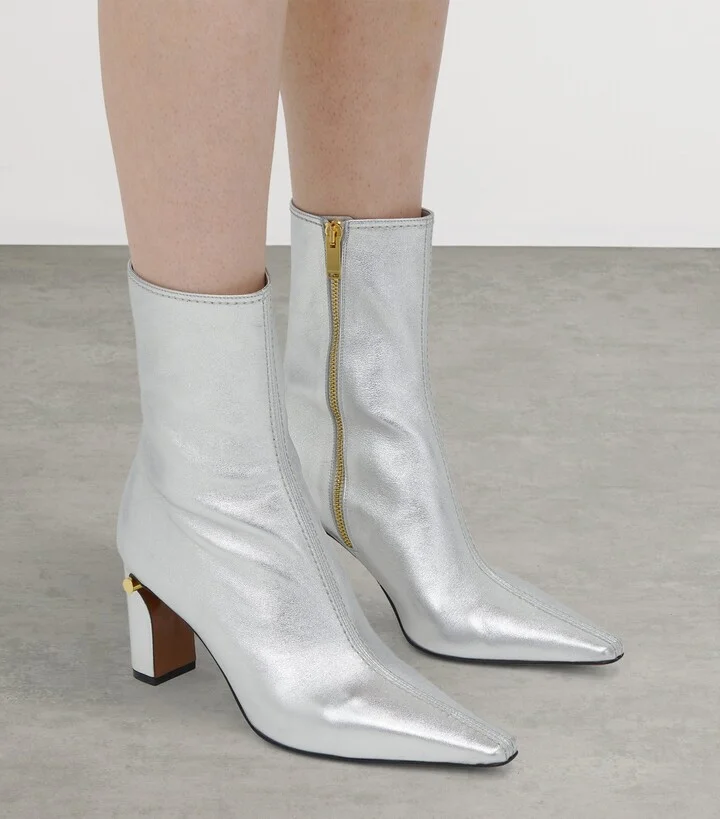 McQueen Metallic Leather T-Bar Heeled Ankle Boots 80 - Image 2