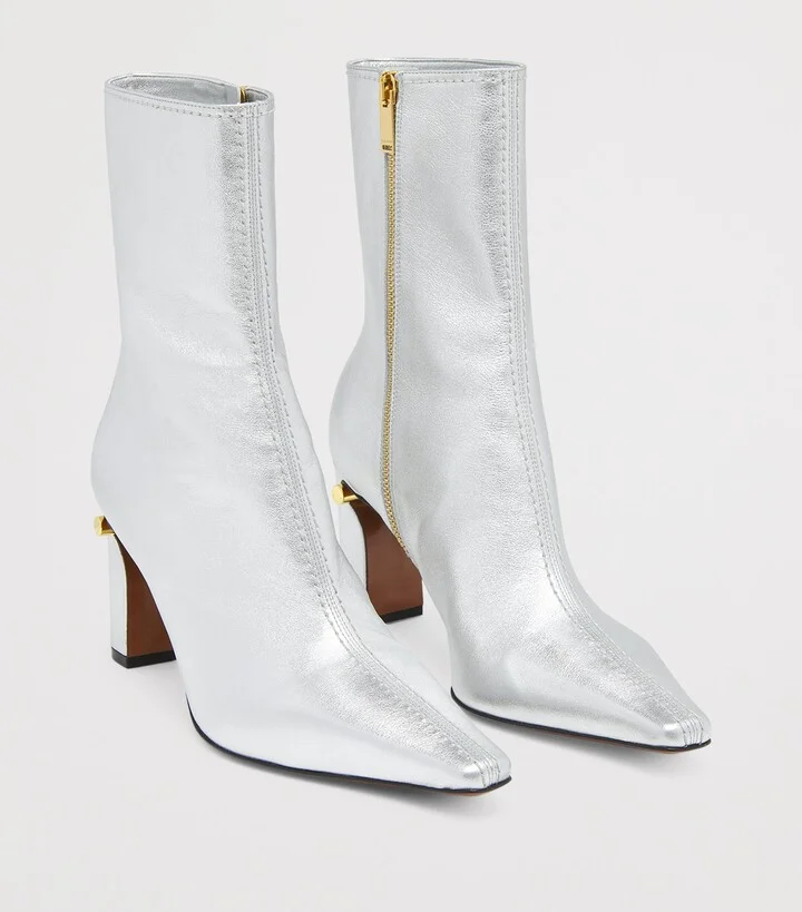 McQueen Metallic Leather T-Bar Heeled Ankle Boots 80 - Image 3