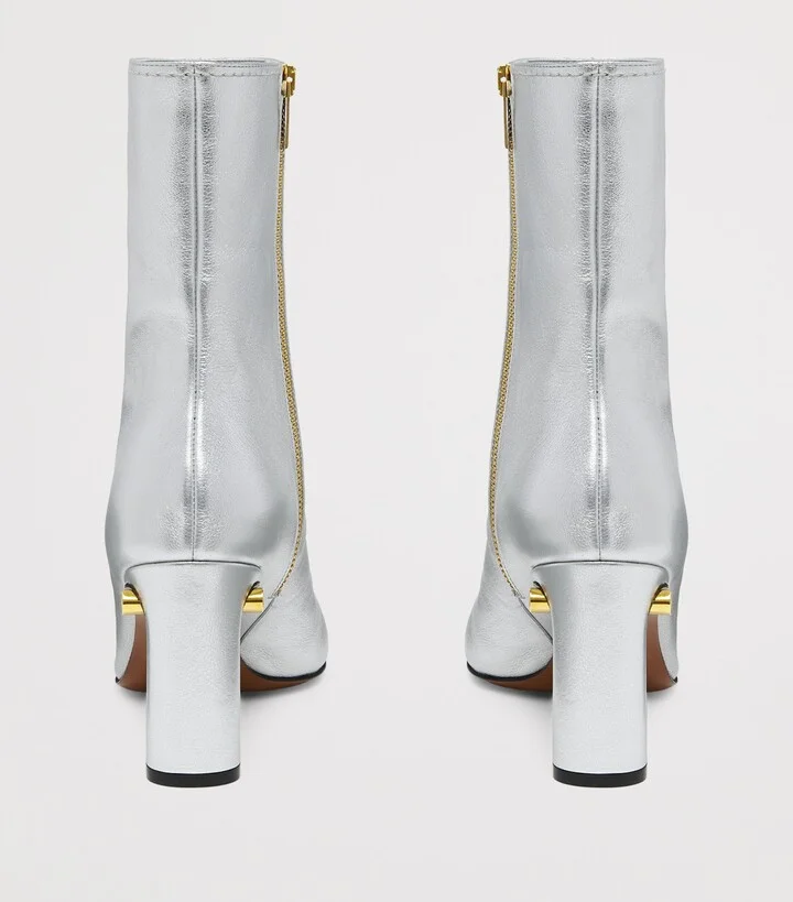 McQueen Metallic Leather T-Bar Heeled Ankle Boots 80 - Image 4