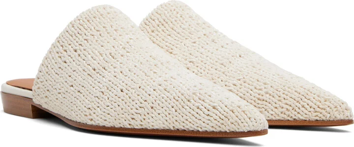 McQueen Off-White Birdee Leather Knit Mules - Image 4
